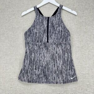 Nike Tankini‎ Swim Top Womens Medium Black Space Dye Crossback Padded Shelf Bra